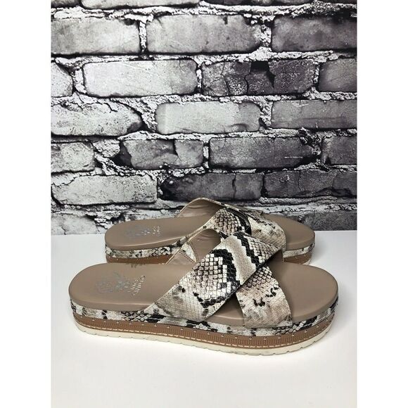 Vince Camuto Ravensie Taupe Leather SnakeSkin Flatform Sandals Women 10M US/42EU - Picture 7 of 16